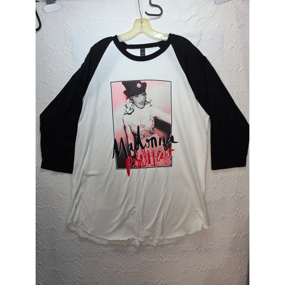 Tultex Madonna Rebel Heart Tour 2015 Raglan Tee Women XL Pink White Black Good